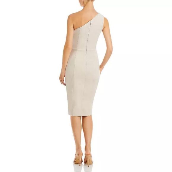 NWT Lavish Alice | Pleated Womens One Shoulder Midi Dress in Stone Size 4 - Picture 2 of 11